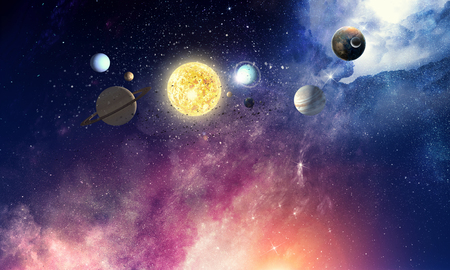 Abstract background image with space planets and starry sky.の写真素材