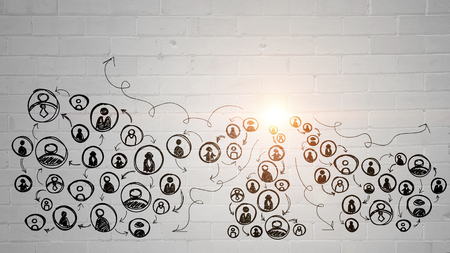 Background image with drawn business concept on concrete backgroundの写真素材