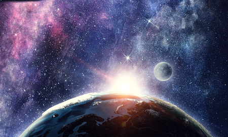 Abstract background image with space planets and starry sky.の写真素材