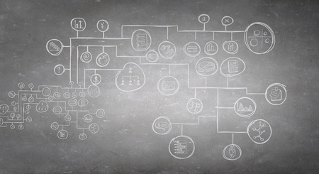 Background image with drawn business concept on concrete backgroundの写真素材