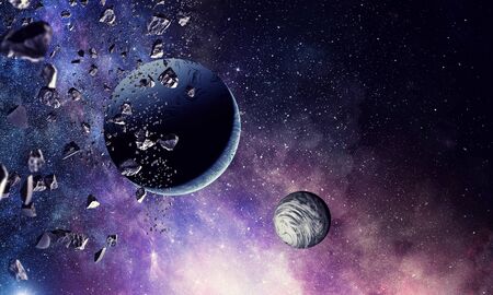 Abstract background image with space planets and starry sky.