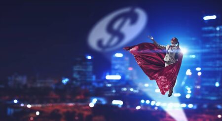 Super woman in skyの写真素材