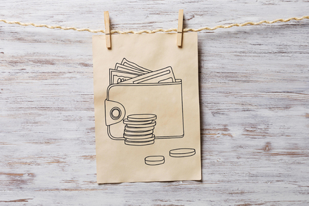 Paper sheet on clip with business sketched ideas. Mixed mediaの写真素材