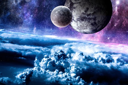 Abstract background image with space planets and starry sky. Elements of this image furnished by...
