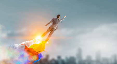 With all his power and energyの写真素材