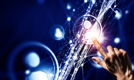 Male hand touching with finger social connection concept. 3d rendering