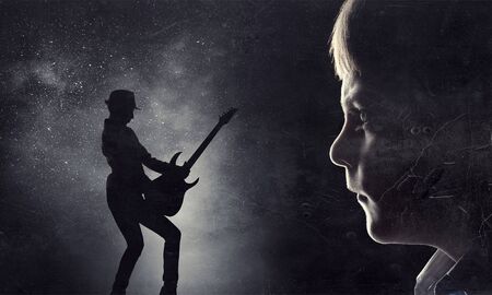 Silhouette of kid boyの写真素材