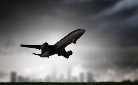 Airliner in sky. Mixed mediaの写真素材