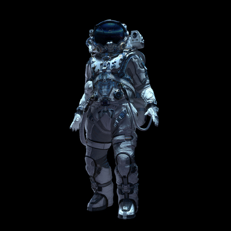 Spaceman in white suit on black background. Mixed mediaの写真素材