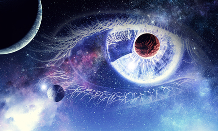 Human eye and space starry fantasy backgroundの写真素材
