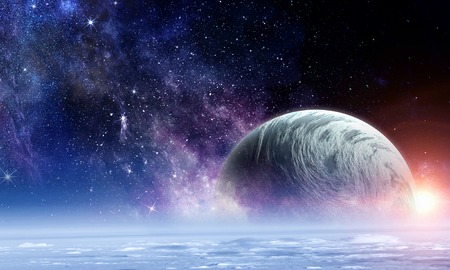 Abstract background image with space planets and starry sky.