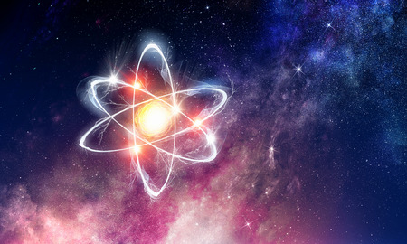 Atom molecule on space background as science concept. 3d rendering