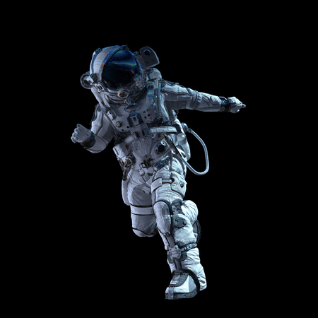 Spaceman in white suit on black background. Mixed mediaの写真素材