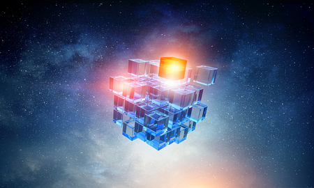 High tech cube figure on space background. 3d renderingの写真素材