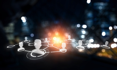 Dark office interior and social connection concept. 3d renderingの写真素材