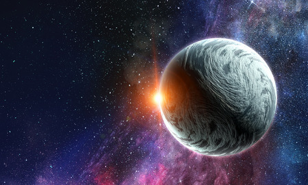 Abstract background image with space planets and starry sky.