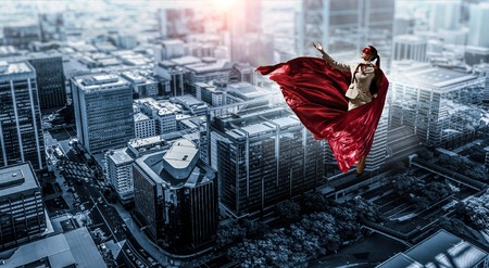 Super woman in skyの写真素材