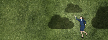 Businesswoman on grass dreaming
