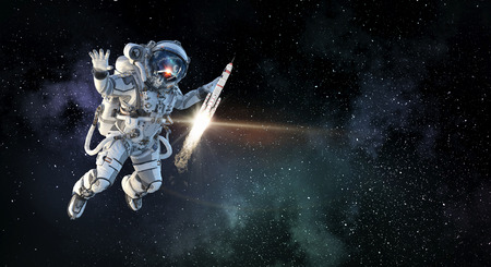 Astronaut on space mission. Mixed mediaの写真素材