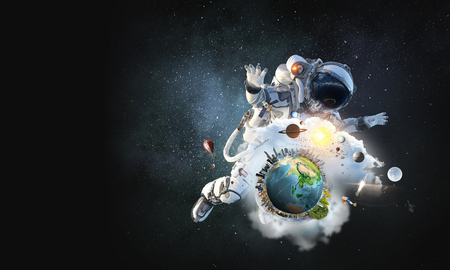 Astronaut on space mission. Mixed media