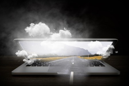 Opened laptop. Mixed mediaの写真素材