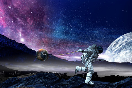 Spaceman steal planet. Mixed media