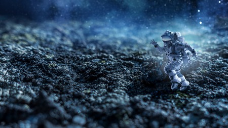 Running spaceman and galaxy. Mixed mediaの写真素材