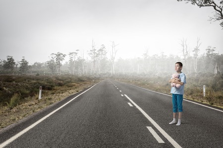 Feeling lost and lonely. Mixed mediaの写真素材