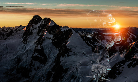 Spaceman on flying board. Mixed mediaの写真素材