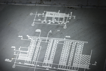 Architecture blueprint background. Mixed mediaの写真素材
