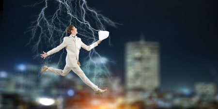 His active position in life . Mixed mediaの写真素材