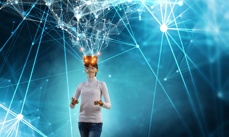 Experiencing virtual technology world. Mixed media