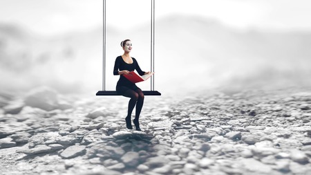 Young woman mime. Mixed mediaの写真素材