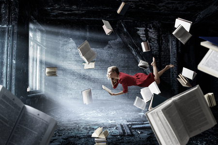 When reading takes your away. Mixed mediaの写真素材