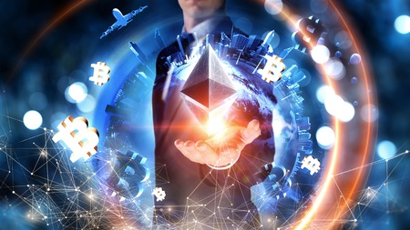 Ethereum symbol and connection lines