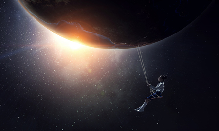 Happy careless childhood. Mixed mediaの写真素材