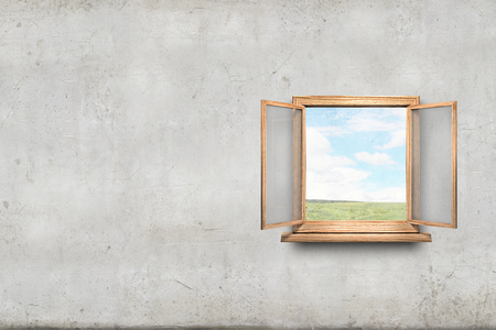 Window in wall. Mixed mediaの写真素材