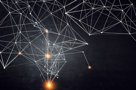 Abstract polygonal blue background with connecting dots and lines. 3d renderingの写真素材