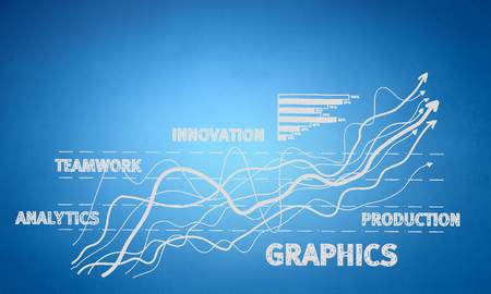 Background image with business success sketches on color backdropの写真素材