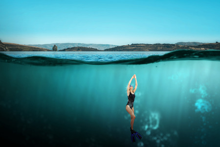 Swimmer in flippers. Mixed media