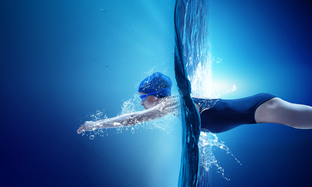 Swimmer at competition. Mixed mediaの写真素材