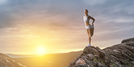 Athlete woman outdoors. Mixed mediaの写真素材