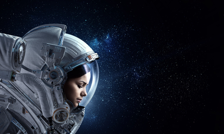 Astronaut pioneer doing research. Mixed mediaの写真素材