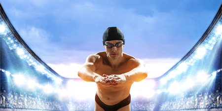 Swimmer at competition. Mixed mediaの写真素材