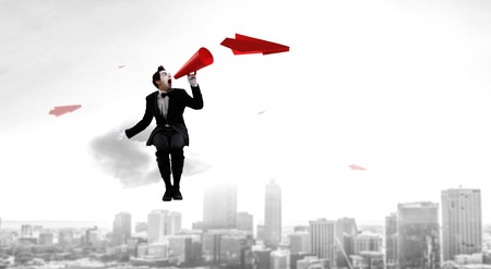 Young man mime. Mixed mediaの写真素材