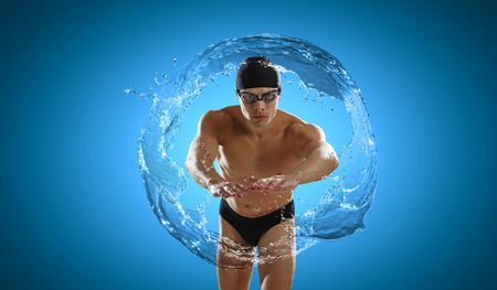 Swimmer at competition. Mixed mediaの写真素材