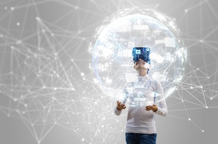 Experiencing virtual technology world. Mixed media