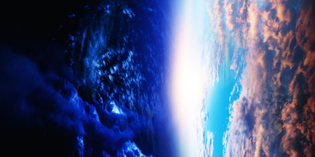 Abstract planets and space texture with sunrise and clouds