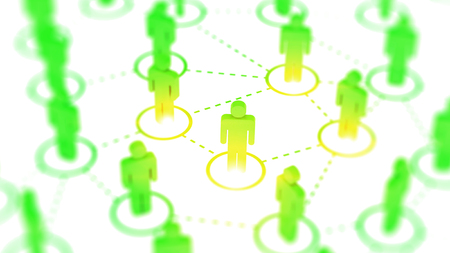 Abstract social network concept, connecting human figures by network graph.