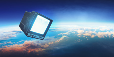 Retro TV flying in space